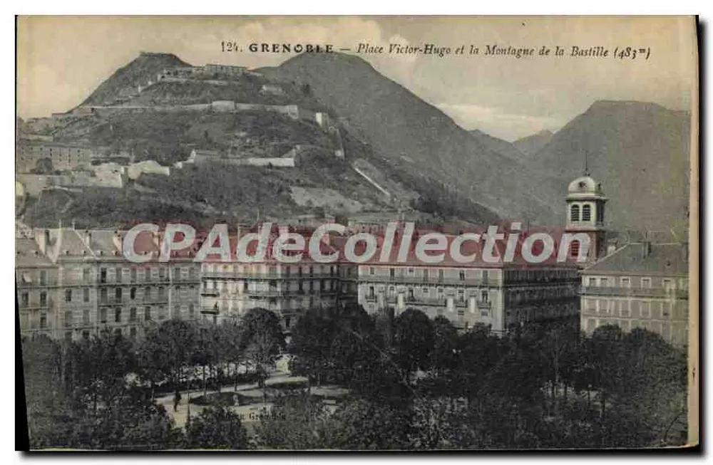 Grenoble — Place Victor-Hugo und die Montagne de la Bastille (483m) — unbekannter Verlag, Seriennummer 124 - Vorderseite