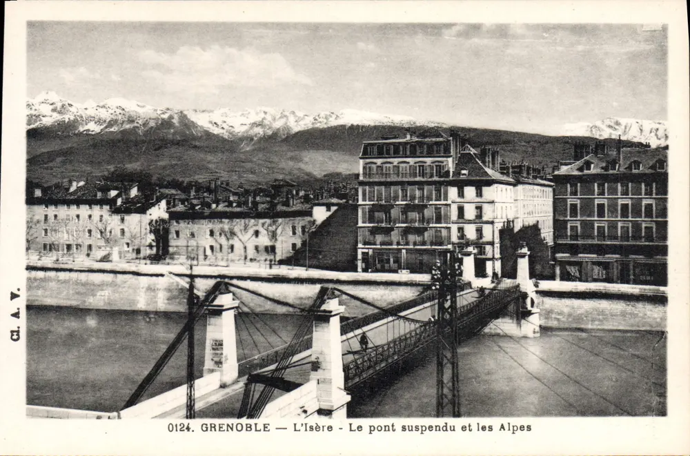 Grenoble — Die Isère — Der Hängebrücke und die Alpen - Vorderseite