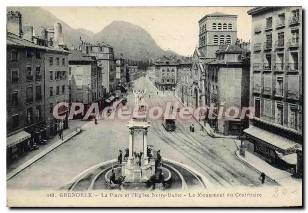 Grenoble — Die Place und die Kirche Notre-Dame — Das Centenary-Monument — P. GALUZE, Fotograf-Verleger - Vorderseite