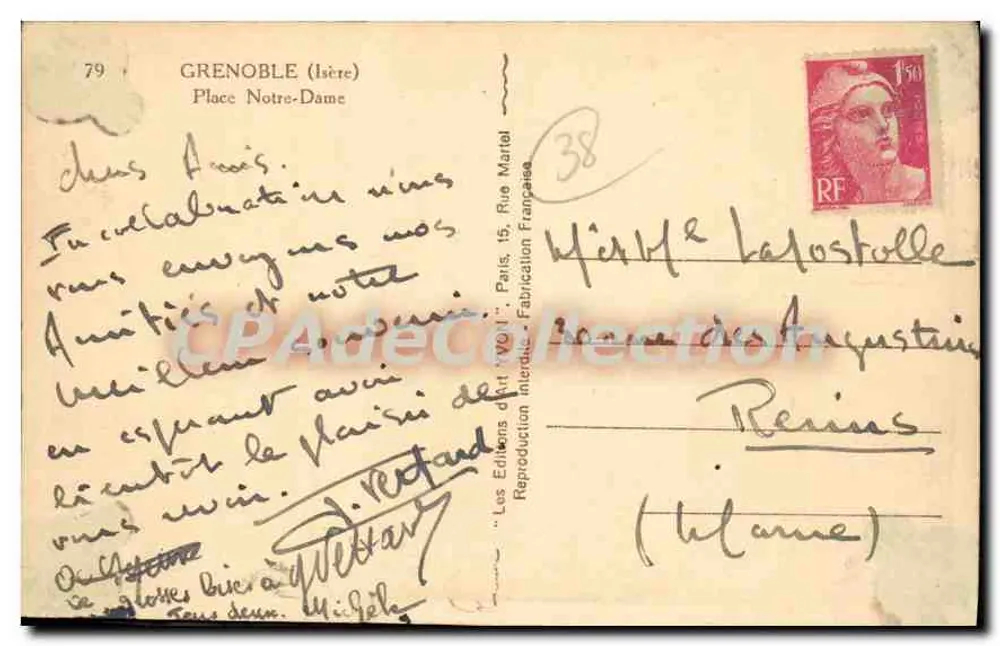 Grenoble (Isère) — Piazza Nossa Senhora com fonte e trem — Éditions d'Art Martel - Verso