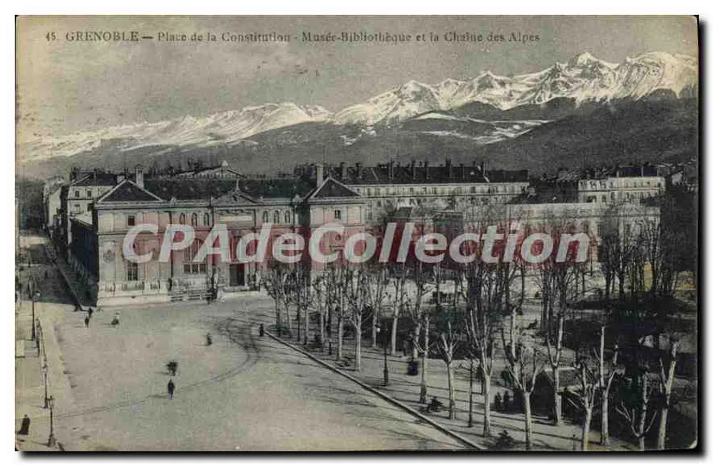 Grenoble — Place de la Constitution — Museum-Bibliothek und die Alpenkette - Vorderseite