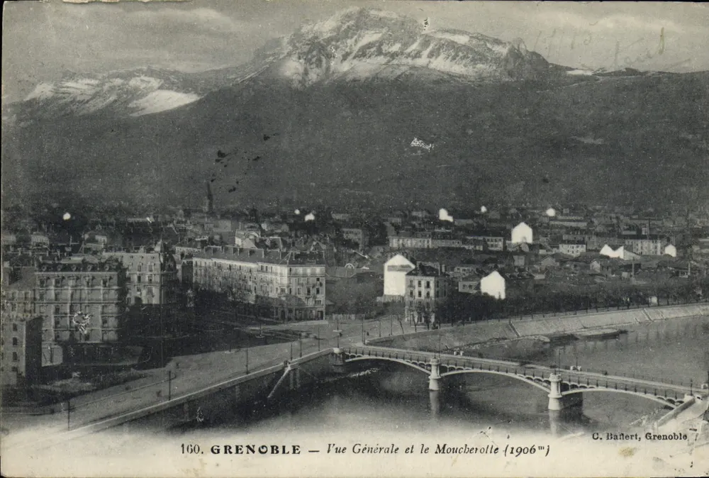 Grenoble — Vista Geral e o Ponte Mouchevrolle (1906) — G. Baillert, Grenoble - Frente