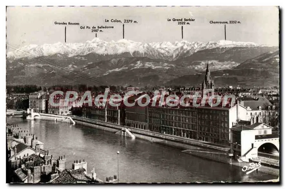 Grenoble — Allgemeiner Blick — Kette der Alpen — Kunstausgabe Grenoble - Vorderseite