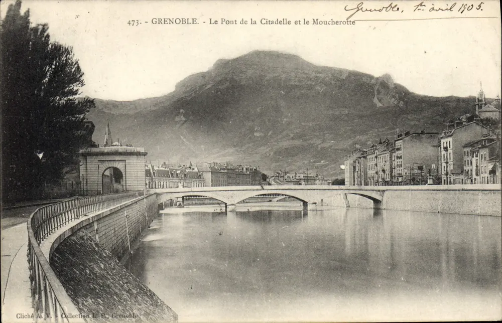 Grenoble - Die Citadelle-Brücke und der Moucherotte — Cliché A. V., Sammlung L. E. Grenoble, n° 473 - Vorderseite