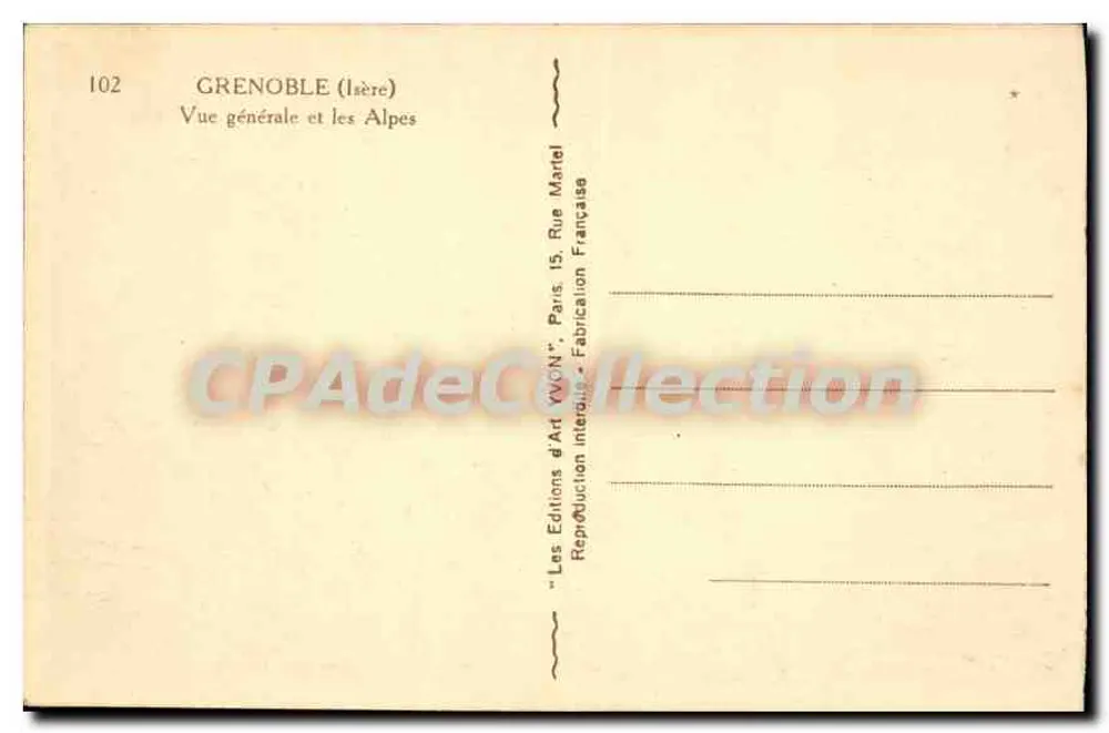 Grenoble (Isère) — Vista geral e as Alpes — Éditions d'Art YVON, Paris - Verso