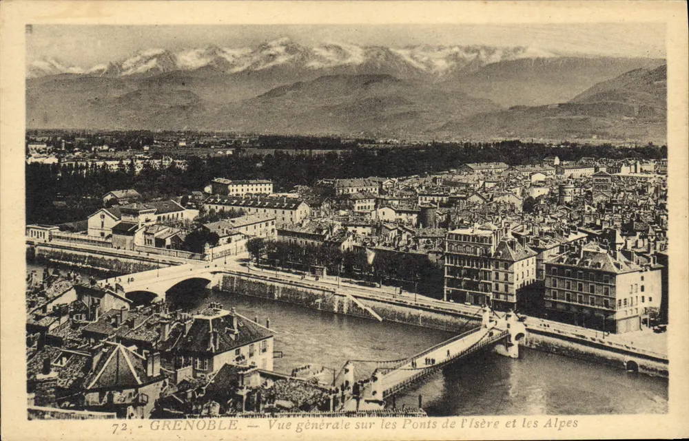 Grenoble — Allgemeiner Blick auf die Brücken der Isère und die Alpen — Edition Marf, Martinot, Fries & Place Victor-Hugo - Vorderseite