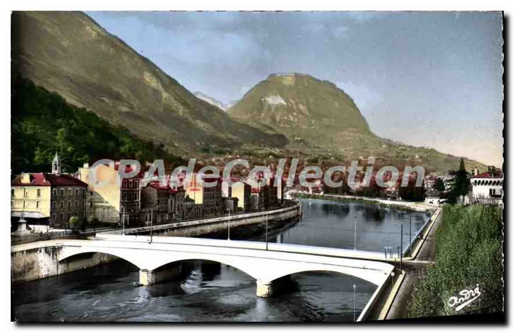 Grenoble — Brücke der Zitadelle — Blick auf die Isère und Saint-Eynard (Höhe 1320 m.) - Vorderseite