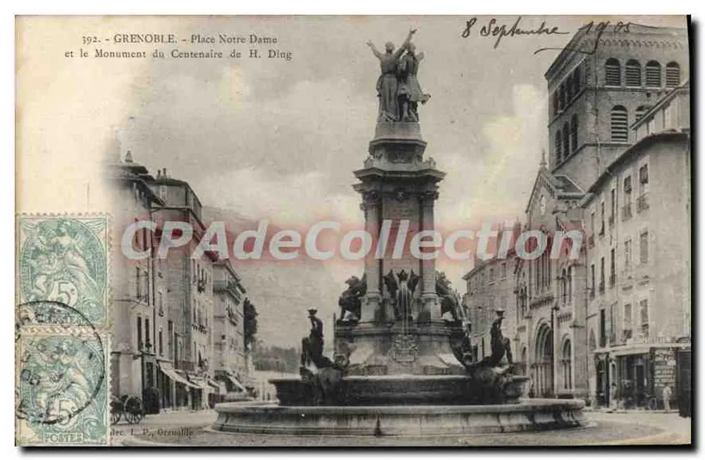 Grenoble - Place Notre Dame und das Centenar-Monument von H. Ding — Verlag L. B. Grenaille, Nr. 392 - Vorderseite