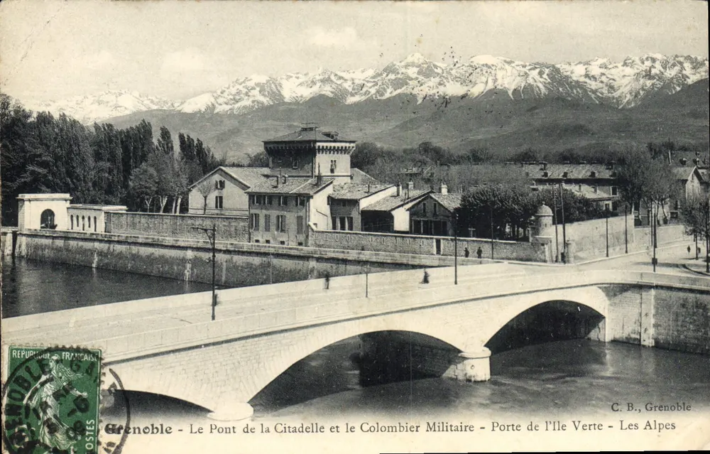 Grenoble - Der Brücke der Zitadelle und der militärische Vorratslager - Porte de l'Île Verte - Die Alpen - Vorderseite