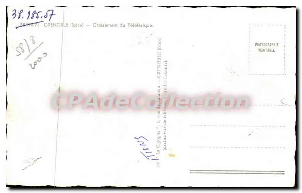 Cruzamento do Teleférico — Grenoble — A Garça - Verso