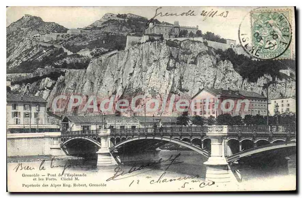 Grenoble — Ponte da Esplanada e os Fortes — Papeterie des Alpes Eug. Robert, Grenoble - Frente