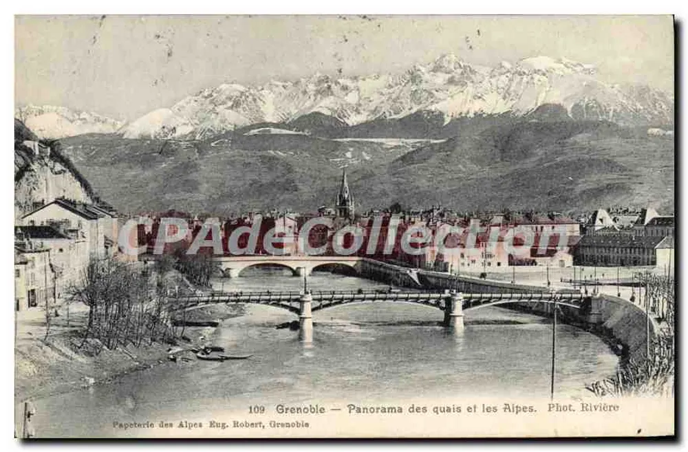 Grenoble — Panorama der Ufer und der Alpen — Papeterie des Alpes Eug. Robert, Grenoble - Vorderseite