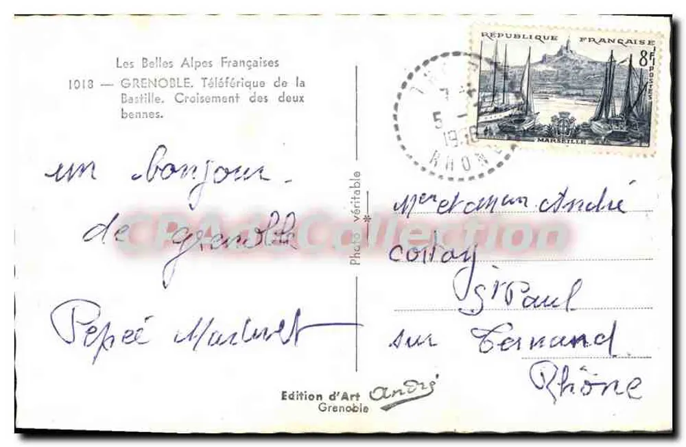 Grenoble — Teleférico da Bastilha — Edição de Arte Grenoble, n°1013 - Verso
