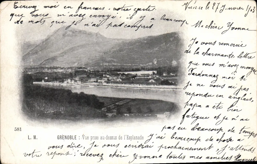 GRÉNOBLE : Vista tomada desde encima de la Esplanade — L. M., n° 581 - Anverso