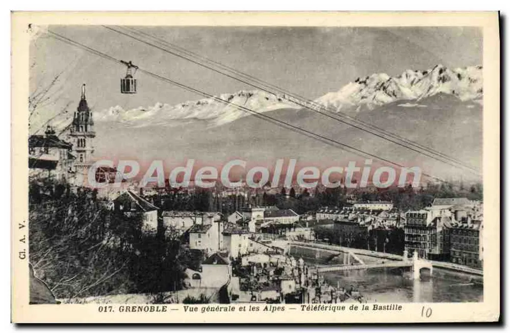 Grenoble — Allgemeiner Blick und die Alpen — Téléférique de la Bastille — CI. A. V. n° 017 - Vorderseite