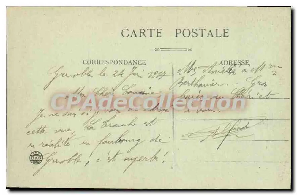 Grenoble — Panorama da Tronche, a Ilha Verde e a Cadeia dos Alpes — Editor: Grenoble, n° 015 - Verso