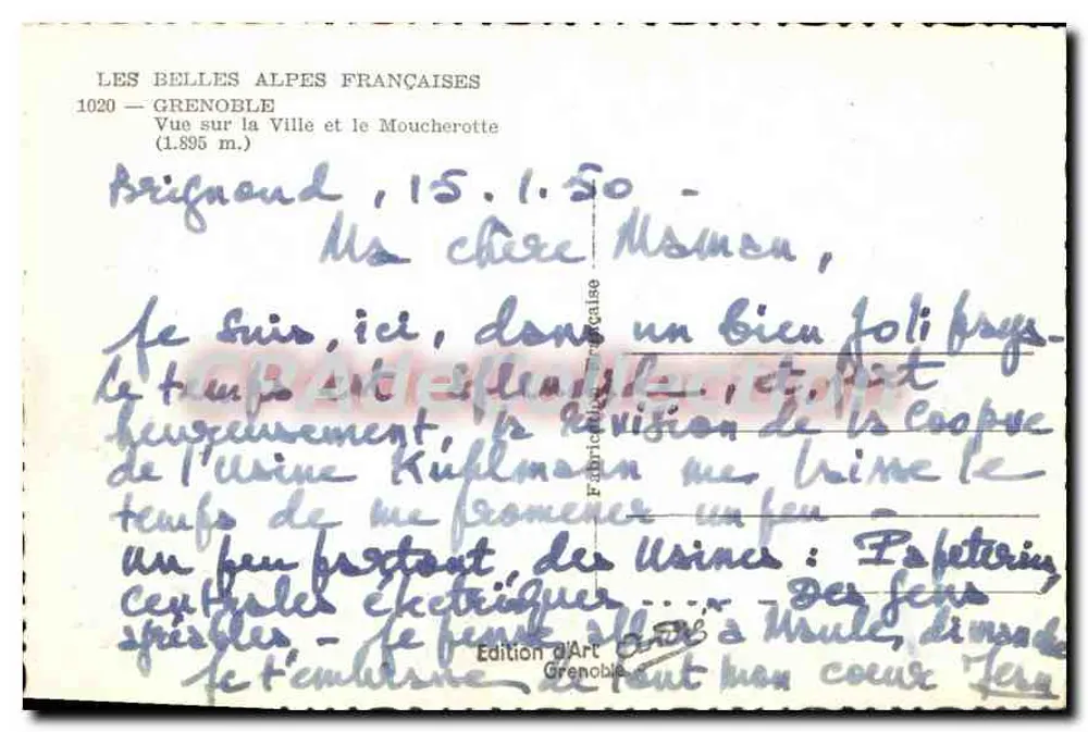 Grenoble — Ansicht der Stadt und des Moucherotte (1.895 m.) — André, Grenoble - Rückseite