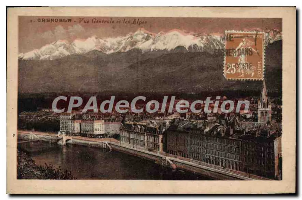 Grenoble - Vista General y las Alpes — Editor desconocido, número de serie no visible - Anverso