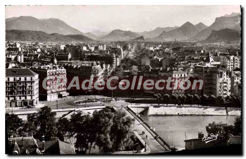 Grenoble — Vista geral e o Cours Jean Jaurès — Edição de Arte Grenoble - Frente