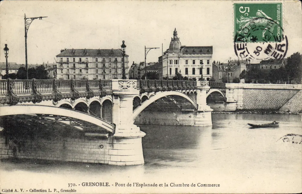 Grenoble - Brücke der Esplanade und das Handelsamt — Cliché A. V., Sammlung L. P., n° 370 - Vorderseite