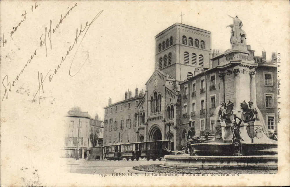 Grenoble - Die Kathedrale und das Monument des Centennaires — Cliché A.V. Sammlung L.P. Grenoble, n°199 - Vorderseite