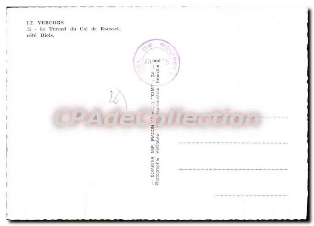 O Túnel do Col de Rousset — lado Diois — editor Combiérier, n° 35 - Verso