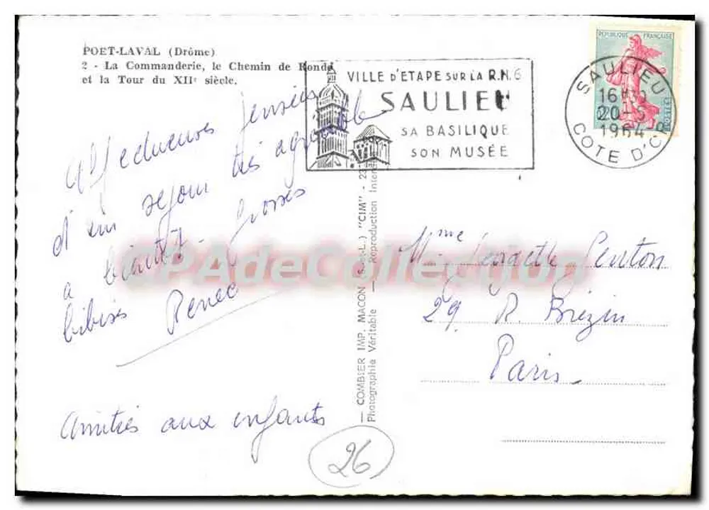 Poët-Laval (Drôme) — A Comendadeira, o Caminho de Ronda e a Torre do Século XII — Combière Imp. Macon - Verso