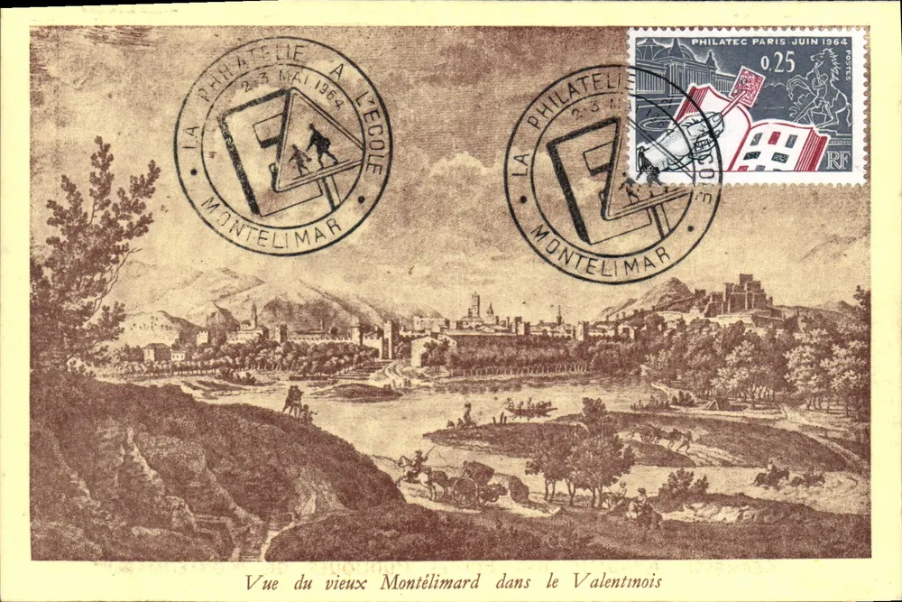 Ansicht des alten Montélimard im Valentinois — Philatelie an der Schule — Montélimar, 2-3. Mai 1964 - Vorderseite