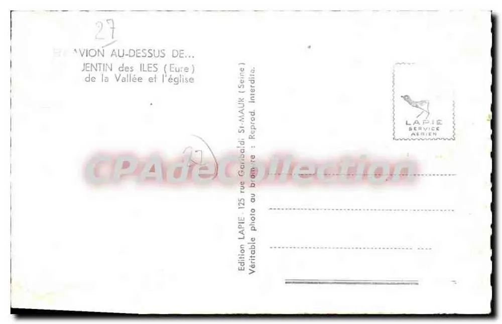 Jentin-des-Iles (Eure) — Luftbild der Tal- und Kirchenansicht — Edition Lapie Service Aérien - Rückseite