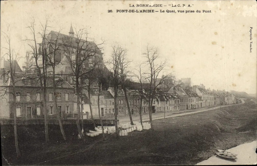 Pont-de-l'Arche — Der Kai, Aussicht vom Brücke — Papeterie Toulhac - Vorderseite