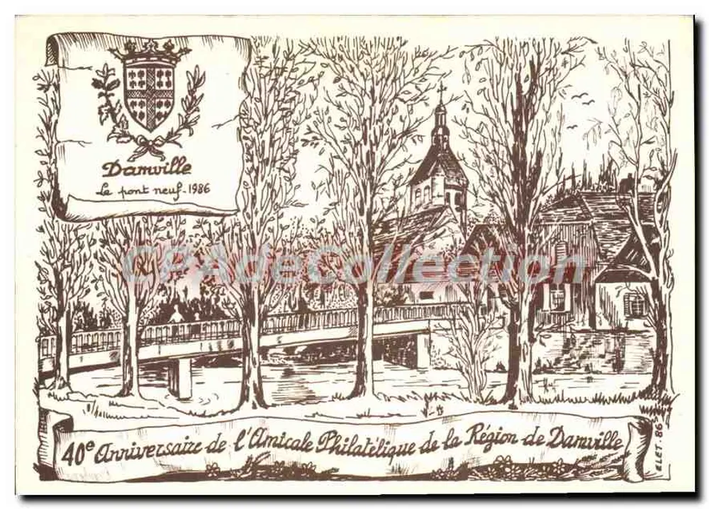 Damville — Der neue Brücke 1986 — Amicale Philatélique de la Région de Damville - Vorderseite