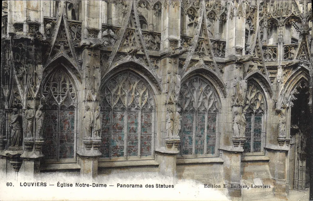 Louvières — Kirche Notre-Dame — Panorama der Statuen — Ausgabe E. Barbier, Louvières - Vorderseite