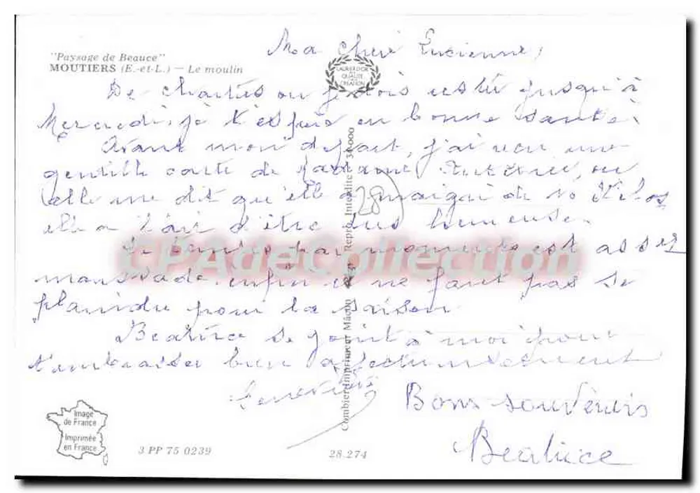 Moinho de vento — Moutiers (E.-et-L.) — Cing - Verso
