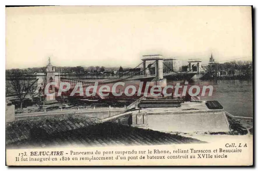 Beauchâtre - Panorama des Hängbrückens über den Rhône, verbindend Tarascon und Beauchâtre - Vorderseite