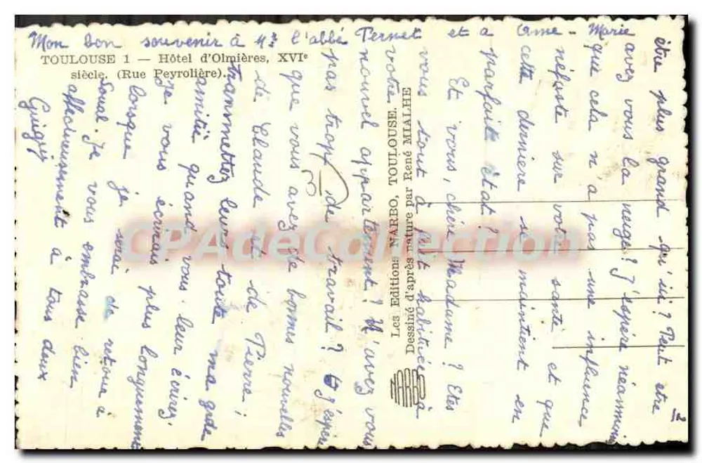 Hôtel d'Olmières — Toulouse — Editor NARBO, n° 14 - Verso