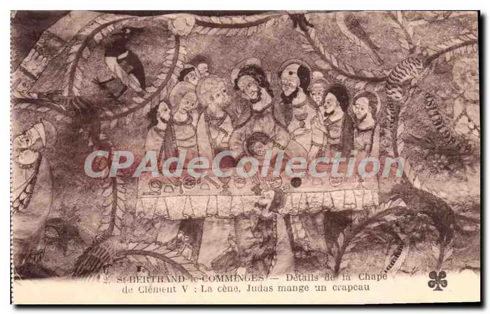 St-Bertrand-de-Comminges — Details der Kapelle von Clement V: Das letzte Abendmahl, Judas isst ein Crapeau - Vorderseite
