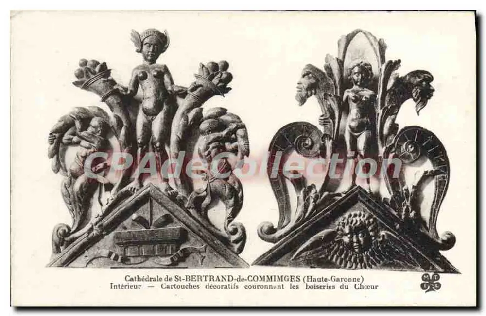 Catedral de St-Bertrand-de-Comminges — Interior — Cartuchos decorativos coroando as madeiras do Coro — editor não identificado - Frente