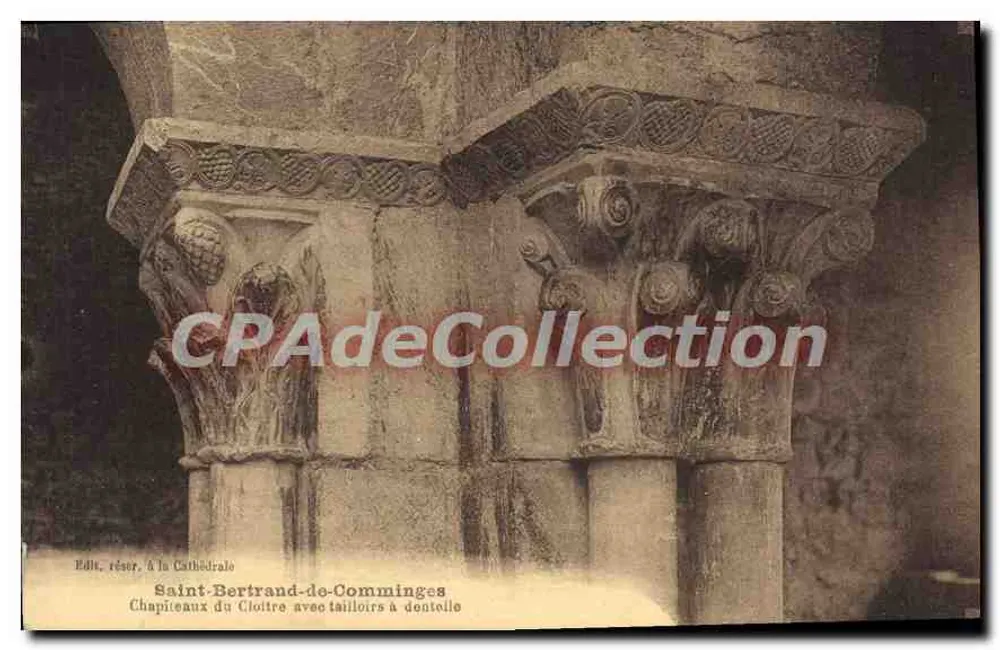 Saint-Bertrand-de-Comminges — Capitéis do Claustro com molduras de renda — Ed. reserv. à Catedral - Frente