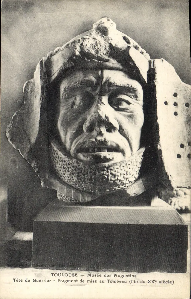 Cabeça de guerreiro — Fragmento de mise au Tombeau (Fim do século XV) — Museu dos Augustinos, Toulouse - Frente