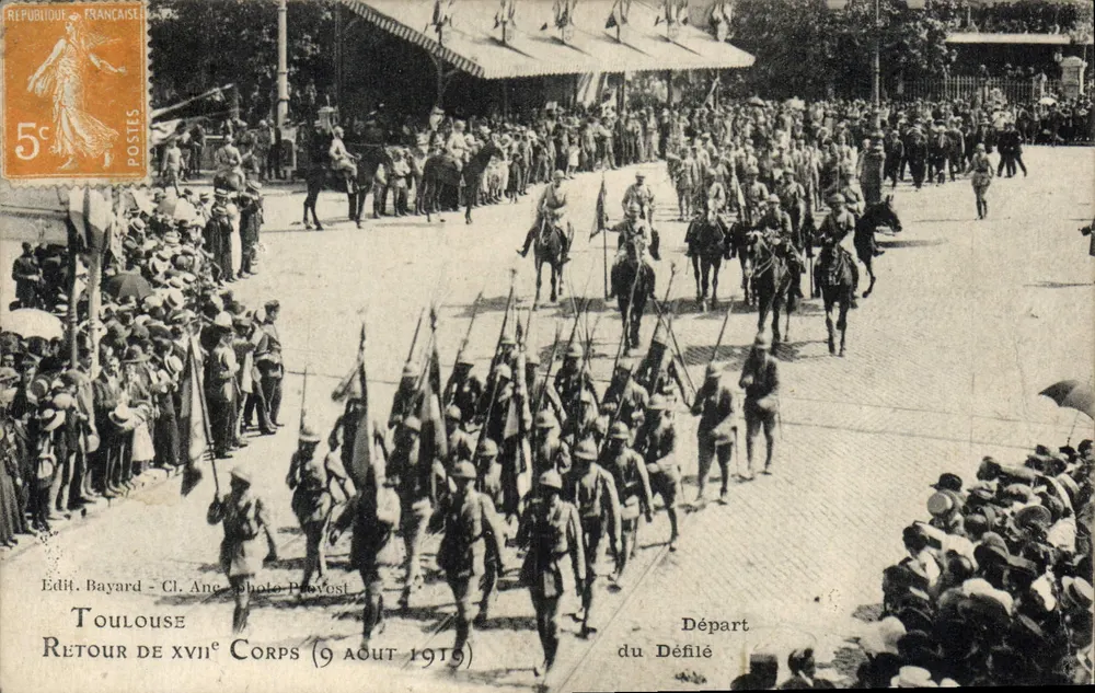 Toulouse — Retorno do XVIIº Corpo (9 de agosto de 1919) — Édit. Bayard - Cl. Ange photo Provost - Frente