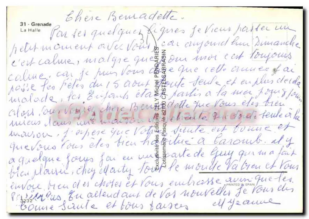 Cely — Halle com torre sineira — Bilhete postal antigo de Coleção - Verso
