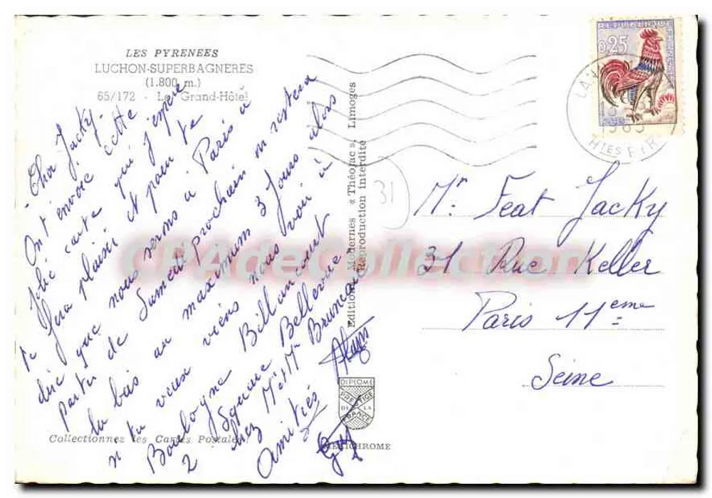 Luchon-Superbagnères — Il Grand Hôtel — Editore IRIS, n° 65/172 - Verso