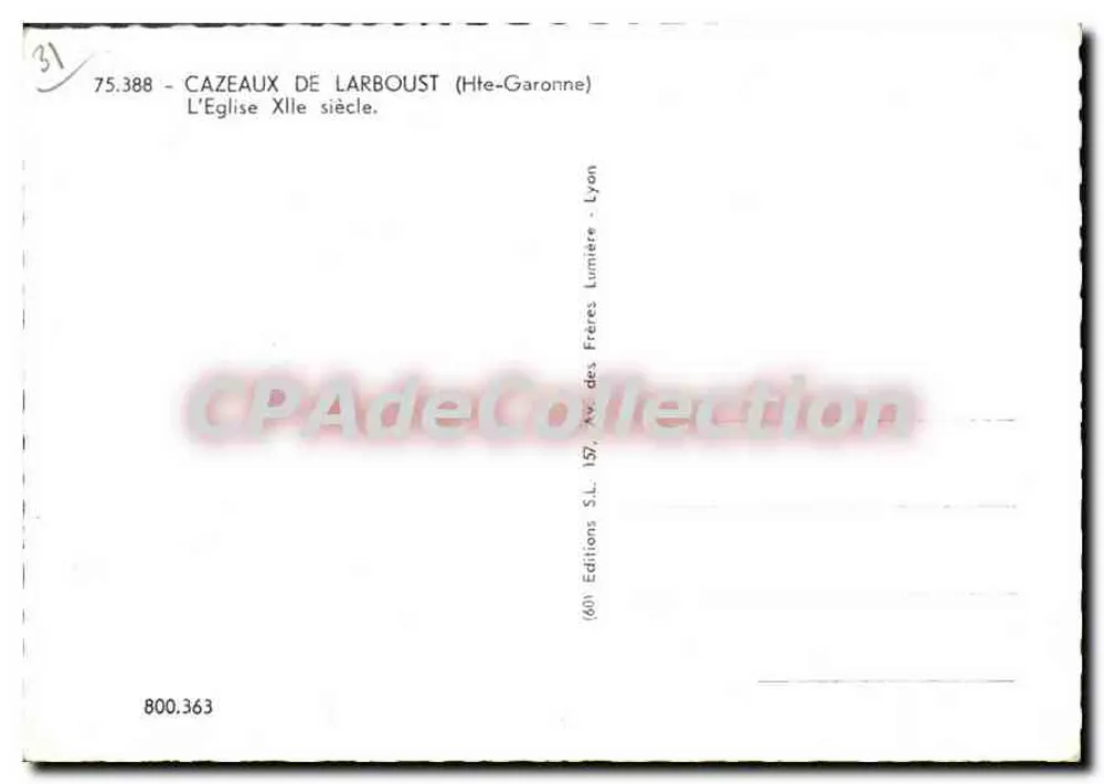 Cazeaux-de-Larboust — Igreja do Século XI — Éditions S.L. Lyon - Verso
