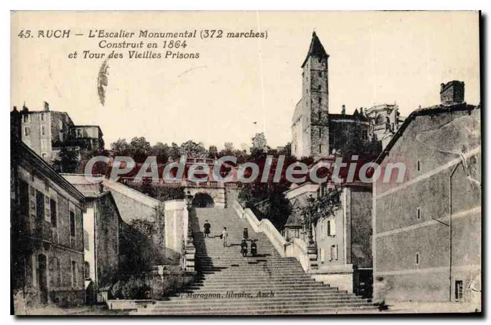 Auch — A Escada Monumental (372 degraus) e Torre das Velhas Prisões — Maragnon, livreiro, Auch - Frente