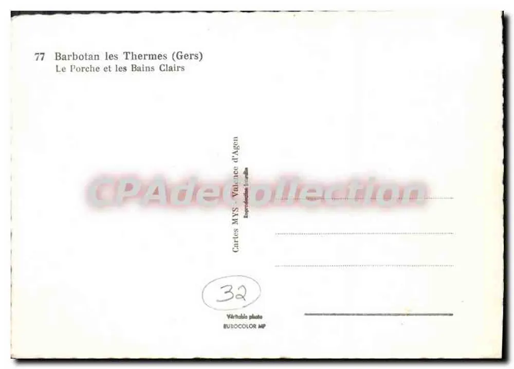 Barbotan-les-Thermes (Gers) — Der Portal und die Klare Bäder — Cartes MYS - Valence d'Agen - Rückseite