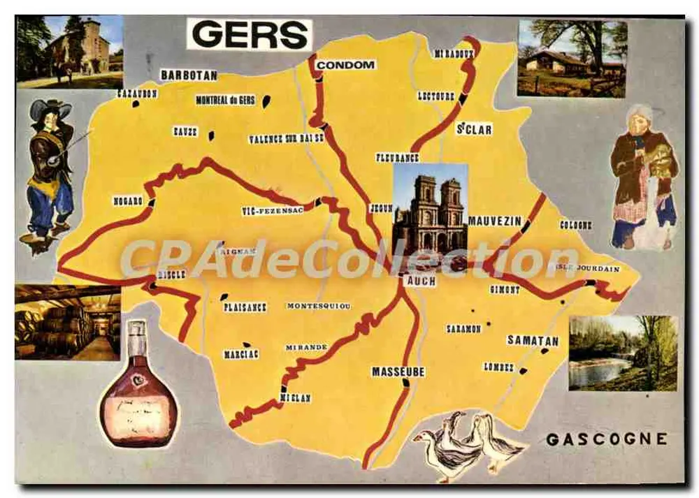Gers — Carta turística — Edições Modernas Théophile em Limoges - Frente