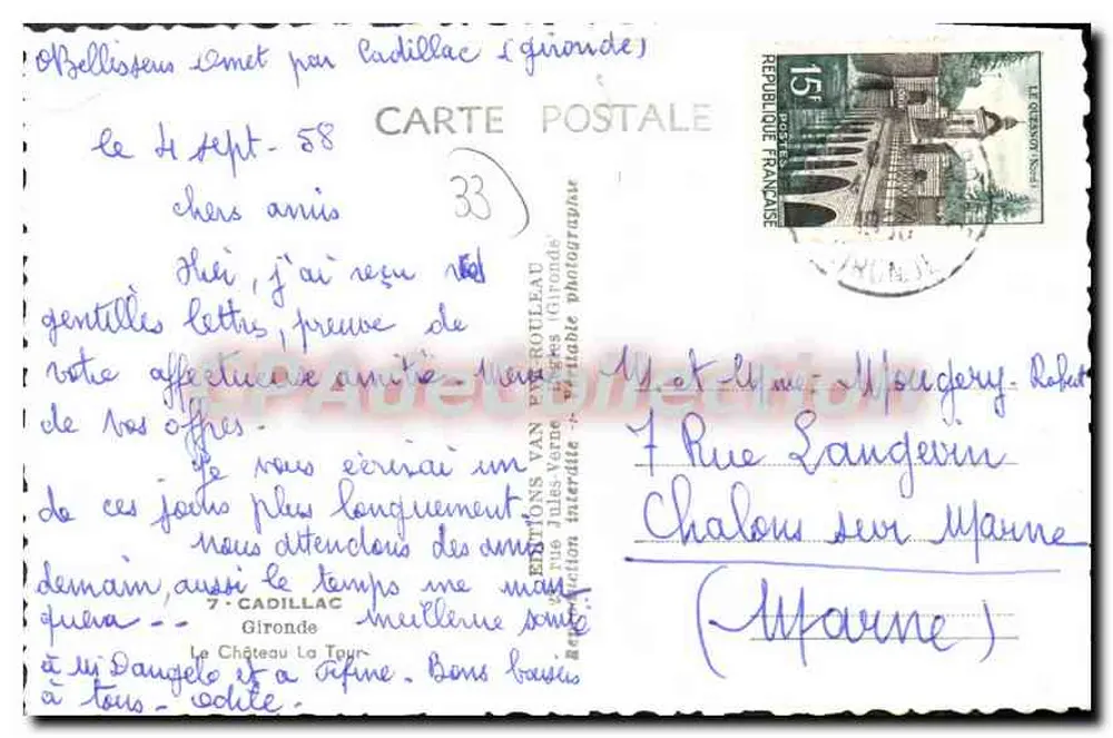 Schloss Cadillac — Gironde — Éditions Van Parrotleau - Rückseite