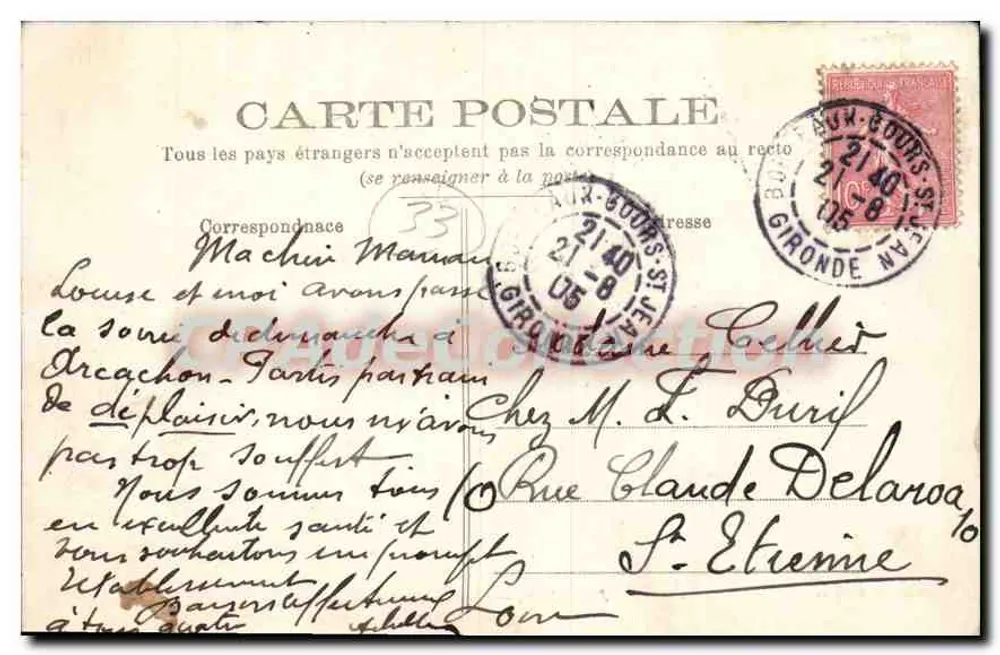 Arcachon — Le Canon du Moulleau — Sammlung V. Faure - Rückseite