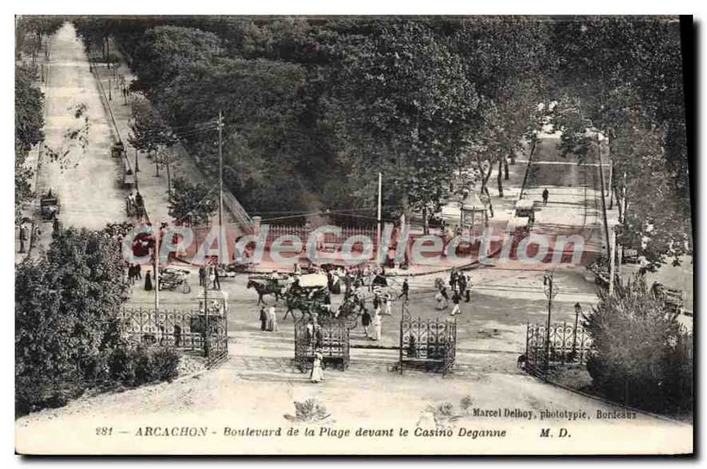 Arcachon - Boulevard de la Plage przed Kasynem Deganne — Marcel Delhoy, fototypia, Bordeaux, nr 281 - Awers
