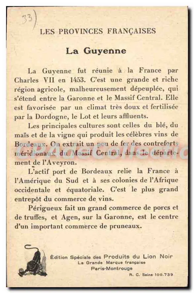 Guyenne — As Províncias Francesas — Edição Especial dos Produtos do Leão Negro - Verso